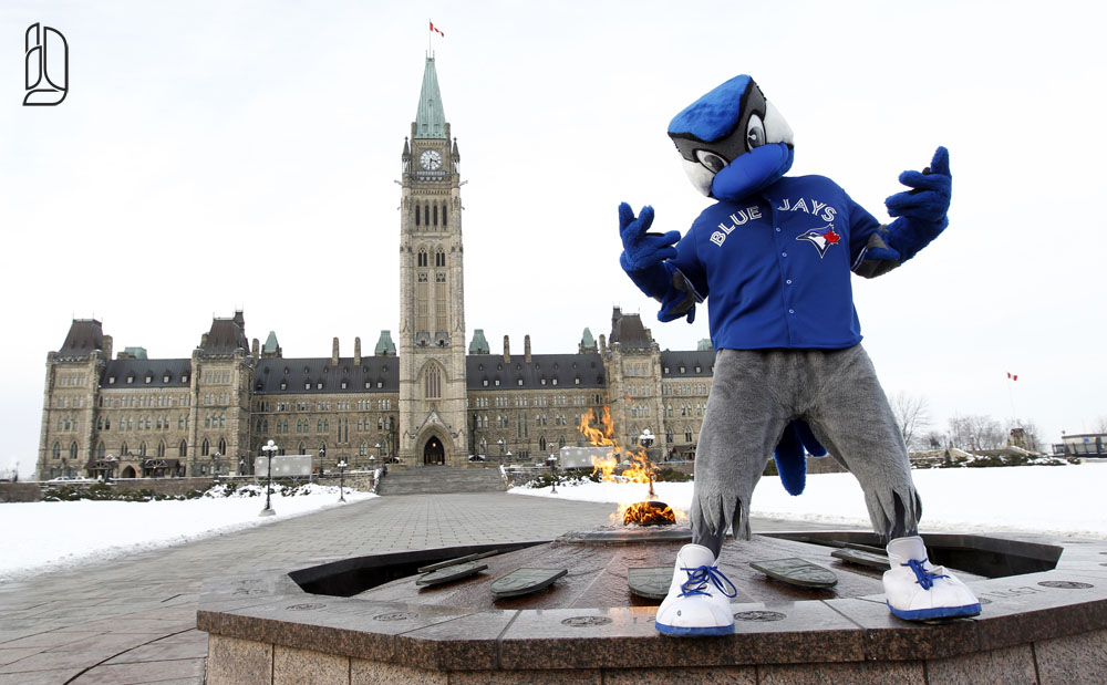 Toronto Blue Jays mascot Ace on Parliament Hill