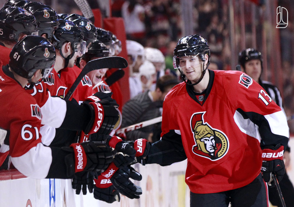 Ottawa Senators' Regin celebrates his shootout goal against the Montreal Canadiens