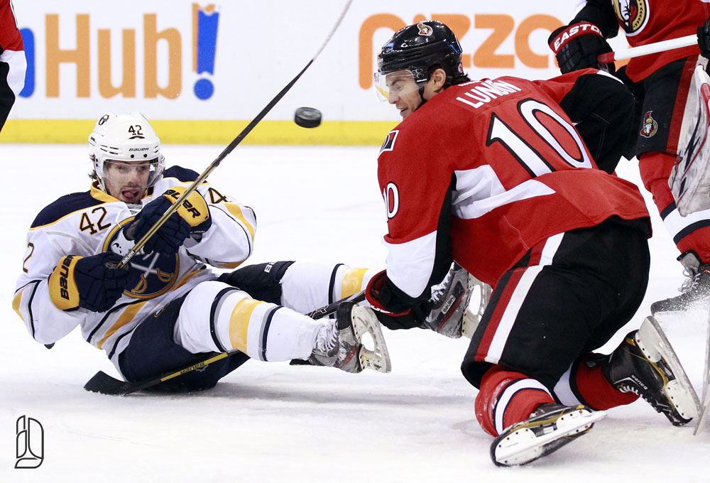 Buffalo Sabres' Gerbe tips the puck past Ottawa Senators' Lundin